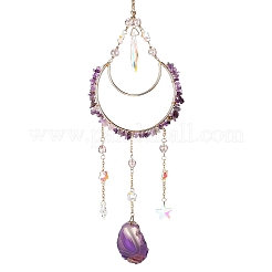 Moon Iron & Natural Amethyst Chip Pendant Decorations&nbsp;AJEW-Q143-09
