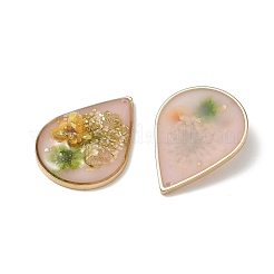 Plating Brass & Transparent Epoxy Resin & Dried Flower Pendants&nbsp;RE-CBAA153-01A