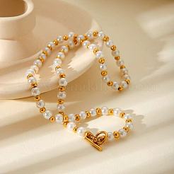 European 5.7MM Round Imitation Pearl & Stainless Steel Beaded OT Necklaces for Women&nbsp;ET2024