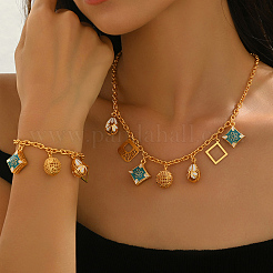 Rhombus Teardrop Round Alloy Enamel Necklaces & Bracelets Sets for Women&nbsp;PJ4309