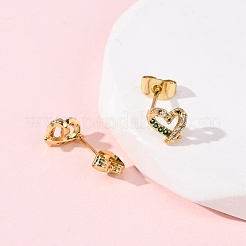 Brass Micro Pave Cubic Zirconia Heart Stud Earrings&nbsp;EJEW-K267-27G