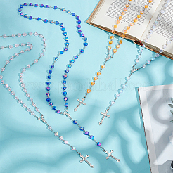 12Pcs 4 Colors Alloy & AB Color Heart Acrylic Link Chain Rosary Bead Necklaces&nbsp;NJEW-GO0001-20