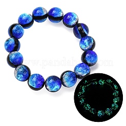 14MM Luminous Handmade Foil Glass Round Beaded Stretch Bracelets&nbsp;LA-CBA41F9-01B