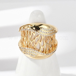 Brass Micro Pave Clear Cubic Zirconia Open Cuff Rings for Women&nbsp;RJEW-A059-05G