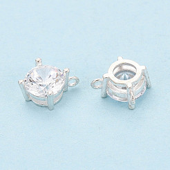 925 Sterling Silver Pave Clear Cubic Zirconia Flat Round Charms&nbsp;STER-T008-69S-02