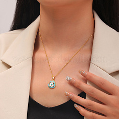 Brass Micro Pave Colorful Cubic Zirconia Enamel Evil Eye Triangle Pendant 304 Stainless Steel Cable Chain Necklaces for Women&nbsp;WG15CC8-01