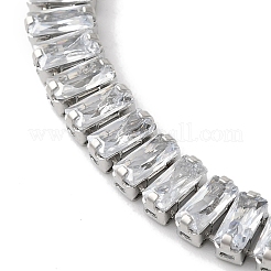 304 Stainlessa Steel Pave Clear Cubic Zirconia Rectangle Link Chain Bracelets for Women&nbsp;LS-BJEW-Z066-01P-03