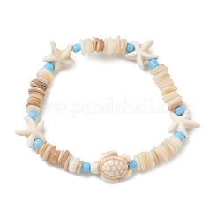 Ocean Styles Natural Shell Chips & Synthetic Turquoise Beaded Stretch Bracelets for Women&nbsp;BJEW-JB13816