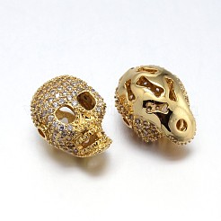 Eco-Friendly Brass Micro Pave Cubic Zirconia Skull Beads&nbsp;ZIRC-M069-19-NR