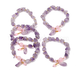 Raw Rough Natural Amethyst Nuggets Charm Beaded Stretch Bracelets for Women&nbsp;GG-CBA2C9C-09