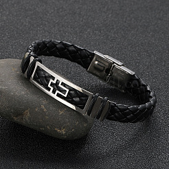 Hollow Corss Link Bracelet with Leather Cords&nbsp;PW-WG26645-01