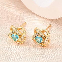 Brass Micro Pave Cubic Zirconia Stud Earrings for Women&nbsp;KK-A305-10G