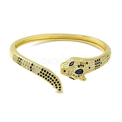 Brass Pave Blue & Clear Cubic Zirconia Leopard Open Cuff Bangle for Women&nbsp;BJEW-K246-09G
