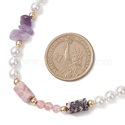 Round Cherry Quartz Glass & Natural Amethyst Chip & Rhodonite Baeded Necklaces for Women&nbsp;NJEW-JN05634
