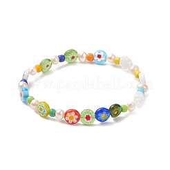 2Pcs 2 Style Natural Pearl & Lampwork Flower & Glass Seed Beaded Stretch Bracelets Set for Women&nbsp;BJEW-JB09101