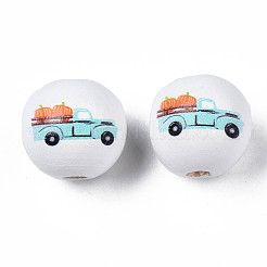 Autumn Theme Printed Natural Wood Beads&nbsp;WOOD-S057-094