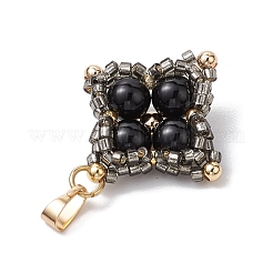 Natural Black Onyx(Dyed & Heated) & Glass Seed Beaded Woven Pendants&nbsp;PALLOY-MZ00365-05