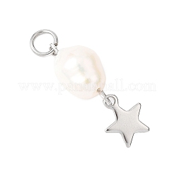 3Pcs 3 Styles Natural Cultured Freshwater Pearl Rice with 304 Stainless Steel Moon Star Lightning Bolt Pendants&nbsp;PALLOY-JF04583-02