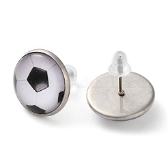 Sport Balls Glass & 304 Stainless Steel Stud Earrings for Women&nbsp;LS-EJEW-H005-01P-01