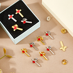 24Pcs 2 Colors Cross with Heart Alloy Enamel Lapel Pin Backs for Backpack Clothes&nbsp;JEWB-FG0001-59