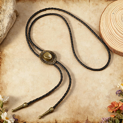1Pc West Cowboy Hat Tibetan Style Alloy Pendant Black PU Leather Cord Bolo Tie Lariat Necklaces&nbsp;NJEW-GF0001-24B