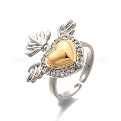 Gothic Style Brass Micro Pave Clear Cubic Zirconia Cuff Rings for Women&nbsp;RJEW-U051-02A-GP