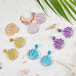 4 Pairs 4 Colors Sparkling Resin Shell Shape Dangle Stud Earrings for Women&nbsp;EJEW-FI0001-67