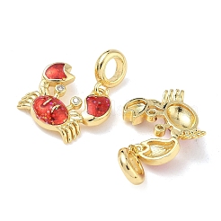 Brass Enamel Red Crab European Dangle Charms&nbsp;KK-L256-41B-G