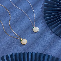 Anti-Tarnish Natural Hetian White Jade Apple Pendant Necklace&nbsp;JN1079A