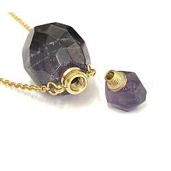 Natural Amethyst Openable Perfume Bottle Pendant Necklaces&nbsp;NJEW-G325-01G