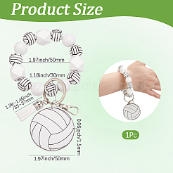 1Pc Printed Acrylic & Faux Suede Tassel Pendant & Wood Bead Keychains&nbsp;HJEW-SP0001-86C