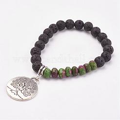 Natural & Synthetic Mixed Stone & Lava Rock Stretch Charm Bracelets&nbsp;BJEW-JB03073