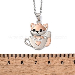 Brass Cute Cup Fox Pendant Cable Chain Necklaces for Women&nbsp;NJEW-C067-03P