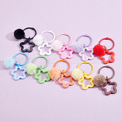 10Pcs 10 Colors Star with Round Alloy & Villus Keychains&nbsp;KEYC-BBC0001-20B