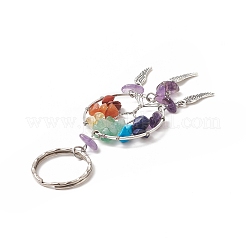 Natural & Synthetic Gemstone Chips Tree of Life with Alloy Wings Pendant Keychain&nbsp;KEYC-JKC00466