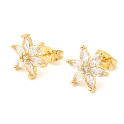 Flower Brass Micro Pave Clear Cubic Zirconia Stud Earrings&nbsp;EJEW-D355-05G