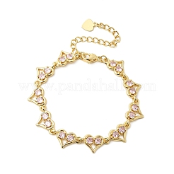 Heart Brass Micro Pave Cubic Zirconia Link Chain Bracelets&nbsp;BJEW-L715-01G-02