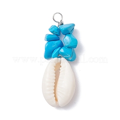 Natural Cowrie Shell & Dyed Synthetic Turquoise Chip Pendants&nbsp;PALLOY-JF04440