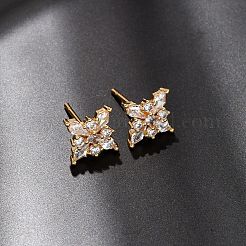 Brass Micro Pave Clear Cubic Zirconia Stud Earrings for Women&nbsp;EJEW-F418-18G