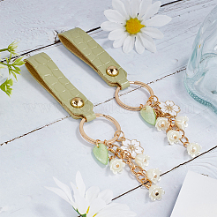 2Pcs Alloy Enamel Sakura Pendant Keychain&nbsp;HJEW-CP0001-12