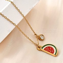 304 Stainless Steel Red Enamel Pendant Necklaces for Women&nbsp;NJEW-U043-02A-G