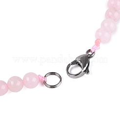 Natural Rose Quartz Round Beaded Fan Bib Necklaces&nbsp;NJEW-N064-04I