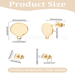 12Pcs 2 Colors 304 Stainless Steel Stud Earring Findings&nbsp;STAS-LP0001-76