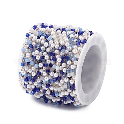 Cube & Round Glass & ABS Imitation Pearl Beaded Chains&nbsp;CHS-P016-43G-05