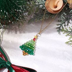 Glass Christmas Tree Pendant Necklaces&nbsp;NJEW-JN05078