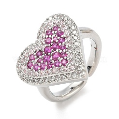Heart Brass Micro Pave Cubic Zirconia Cuff Rings for Women&nbsp;RJEW-A069-12P