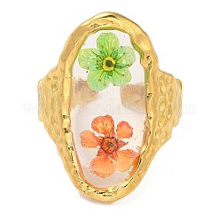 Oval Epoxy Resin with Dry Flower Cuff Rings&nbsp;RJEW-G304-02G