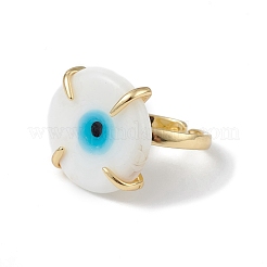 Lampwork Evil Eye Open Cuff Ring&nbsp;RJEW-C051-01G-06