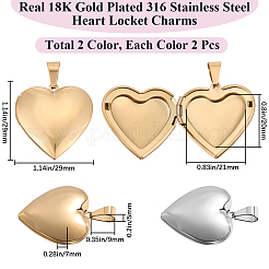 4Pcs 2 Colors 316 Surgical Stainless Steel Locket Pendants&nbsp;STAS-BBC0005-06