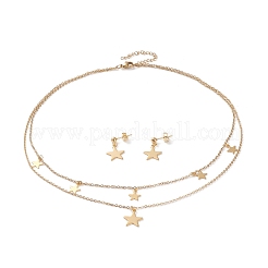 304 Stainless Steel Cable Chains Double Layer Necklaces and Stud Earrings Sets&nbsp;SJEW-I205-14